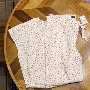 J. Crew White Pajama Pants with Red Floral Print